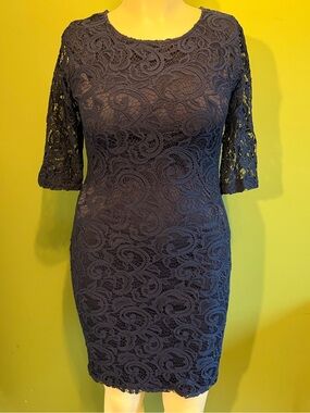 Olivia Matthews Navy Lace Midi Dress